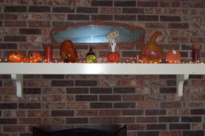 My mantel with gourds